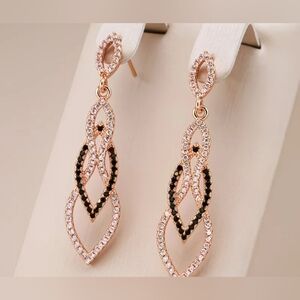 5/20 Elegant Rose Gold and Black Drop Earrings